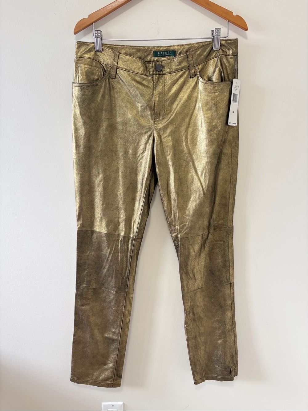 Vintage Ralph Lauren Gold Metallic Genuine Suede Leather Pants ✨